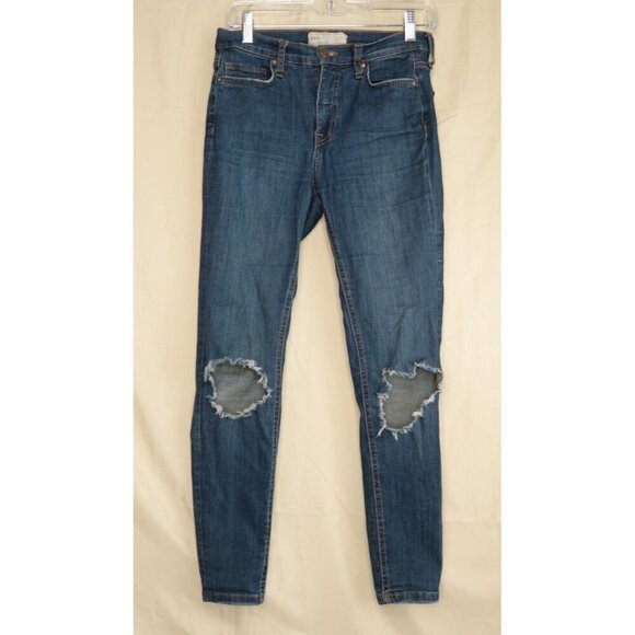Free People Skinny Jeans Dark Wash Distressed Stretch Urban Outfitters Size 27 - Picture 1 of 11